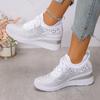 Women's Sneakers Shiny Rhinestone Wedge  Breathable Knit Non Slip Walking Shoes Woman Plus Size Fashion Thick Sole White Sneaker