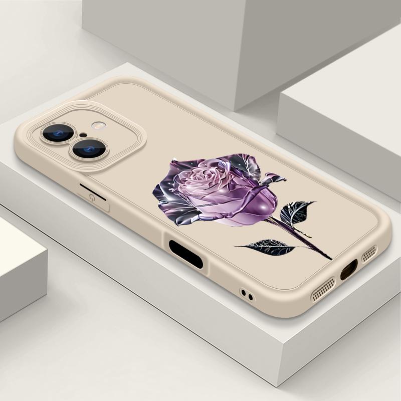 Мягкий чехол для телефона с принтом фиолетовой кристальной розы для iPhone 16 Pro Max 15 14 Pro 13 12 11 XS XR 8 7, модный противоударный чехол из ТПУ для защиты объектива, матовый чехол