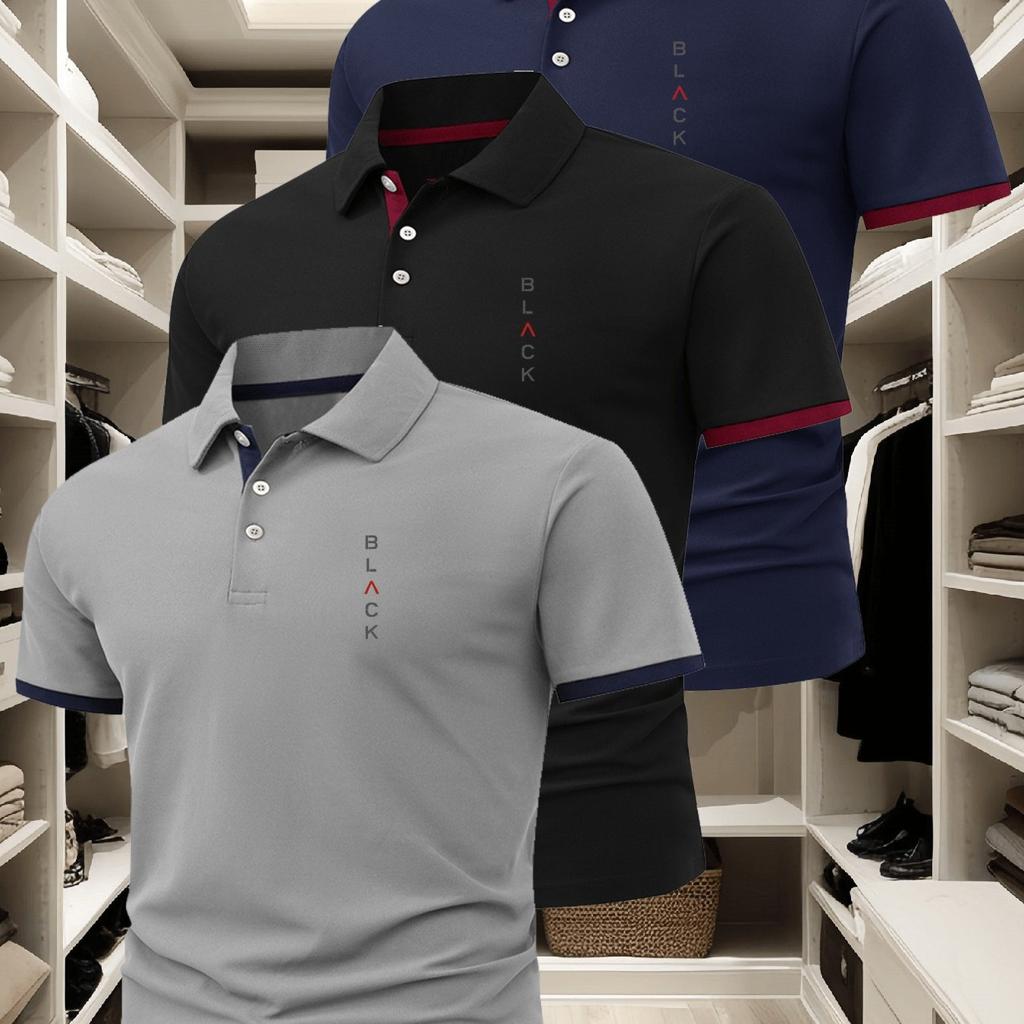 3Pcs Men'S Polo Shirt, Stylish Business Casual with a Comfortable Summer Breathable Short-Sleeve Collar, Perfect Gift