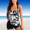 Women's Swimwear Tankini 2 Piece Swimsuit Black and White Blocks Print Vacation Bathing Suits