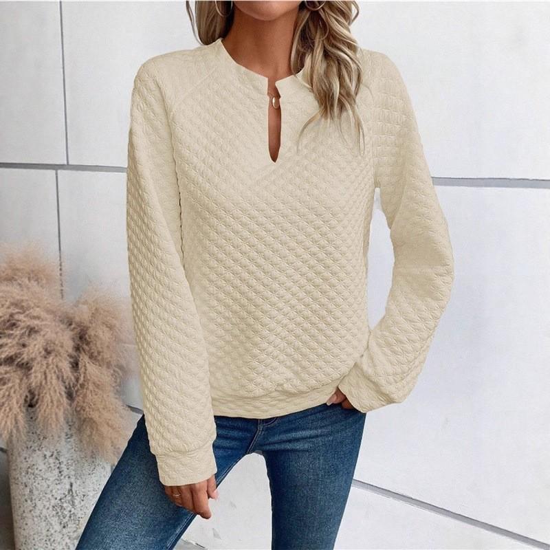 Womens Solid Color V-Neck Long Sleeve Sweatshirt Casual Daily Wear 2026 Season Style