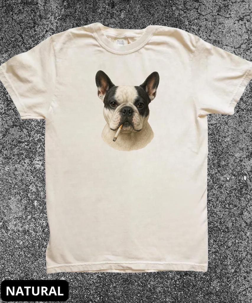 Футболка Frenchie Y2K с сигаретой, Подарок любителю животных, Винтажная футболка с собакой для мужчин и женщин, Дерзкая ретро футболка в стиле 90-х гранж, Эстетичная футболка, Подарки для владельцев собак