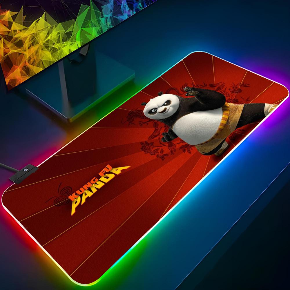 Коврик для мыши Кунг-фу Панда Игровой RGB-коврик для мыши Клавиатура с подсветкой Игровая девушка XXL Милый коврик для ноутбука Настольные коврики Deskpad