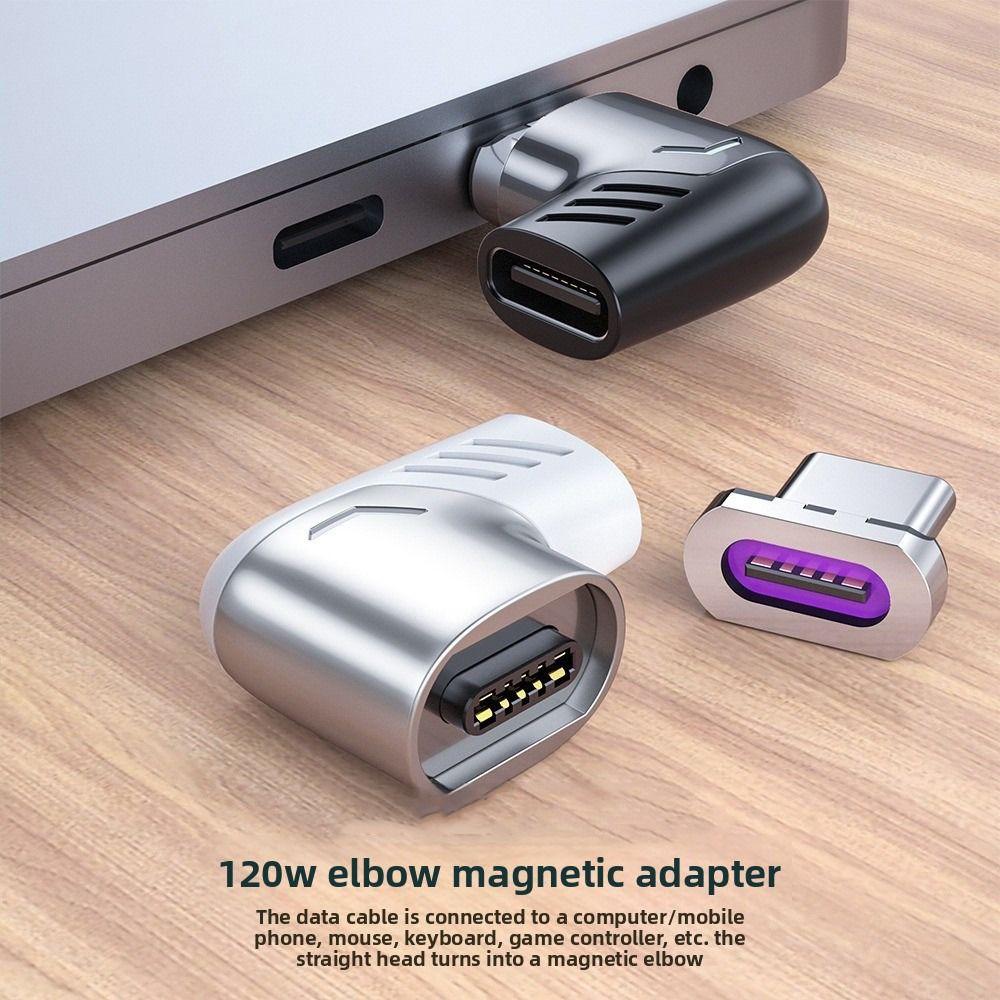 Магнитный адаптер USB Type C под углом 90 градусов 120 Вт Быстрая зарядка телефона Магнитный конвертер Мини Портативный Угловой магнитный адаптер