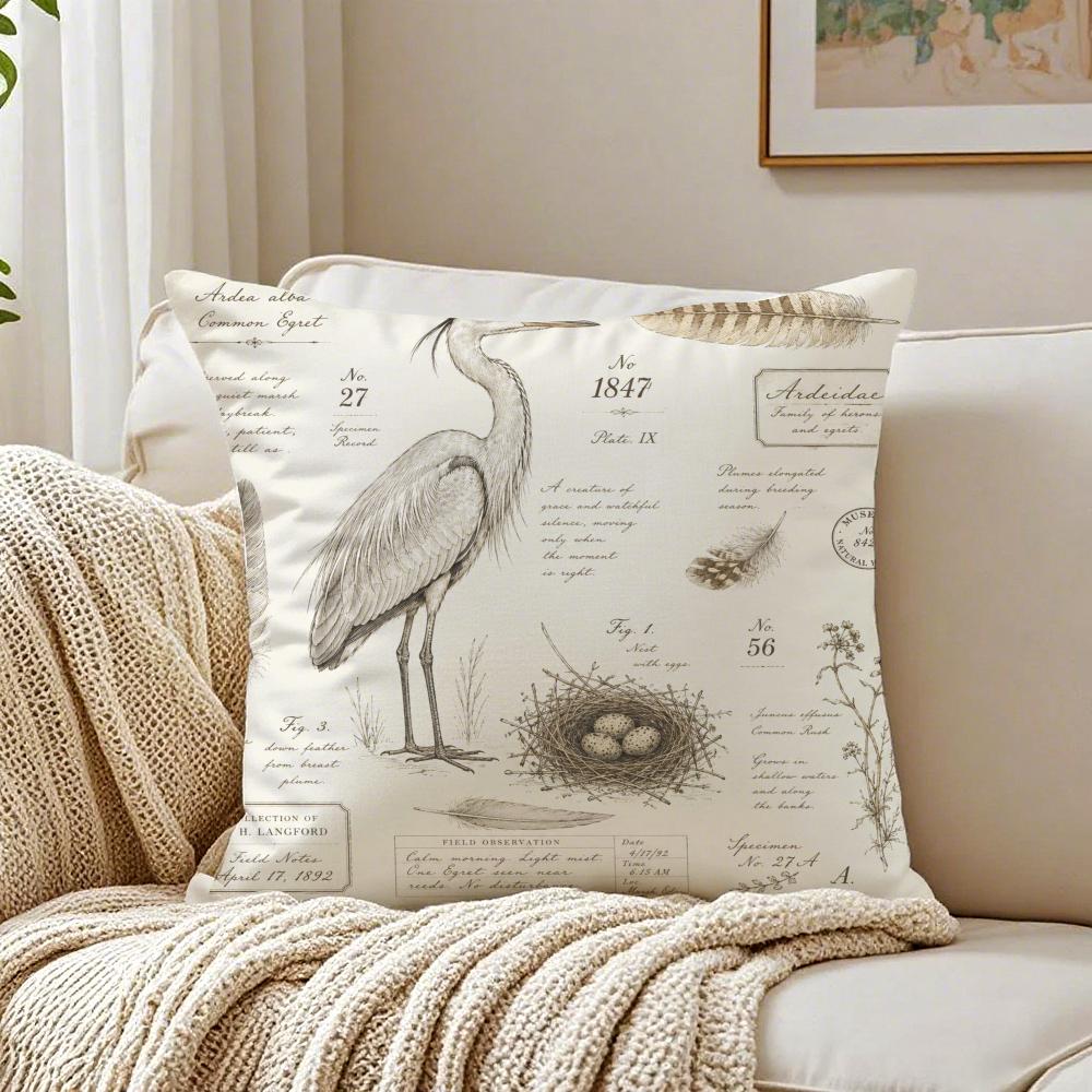 Heron Slate Blue Bird Pillow Case Breathable Organic Short Plush Cushion Covers Machine Washable WrinkleResistant Soft Durable