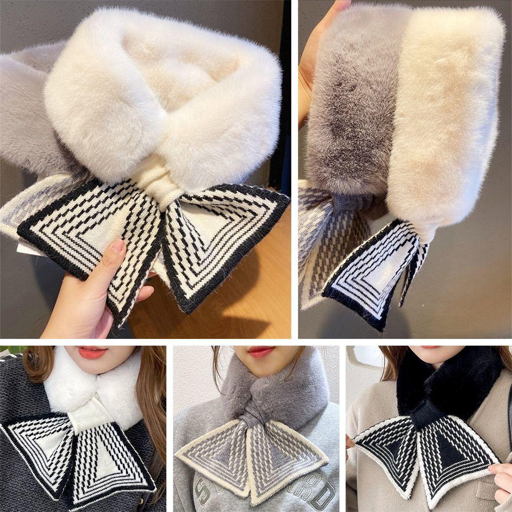 Искусственный мех кролика плюшевый шейный платок однотонный утеплитель для шеи зимний теплый крестовой шарф для женщин