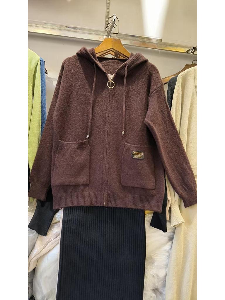 Women's Hooded Zipper Cardigan: 2025 Spring/Autumn Korean Style Casual Knit Sweater