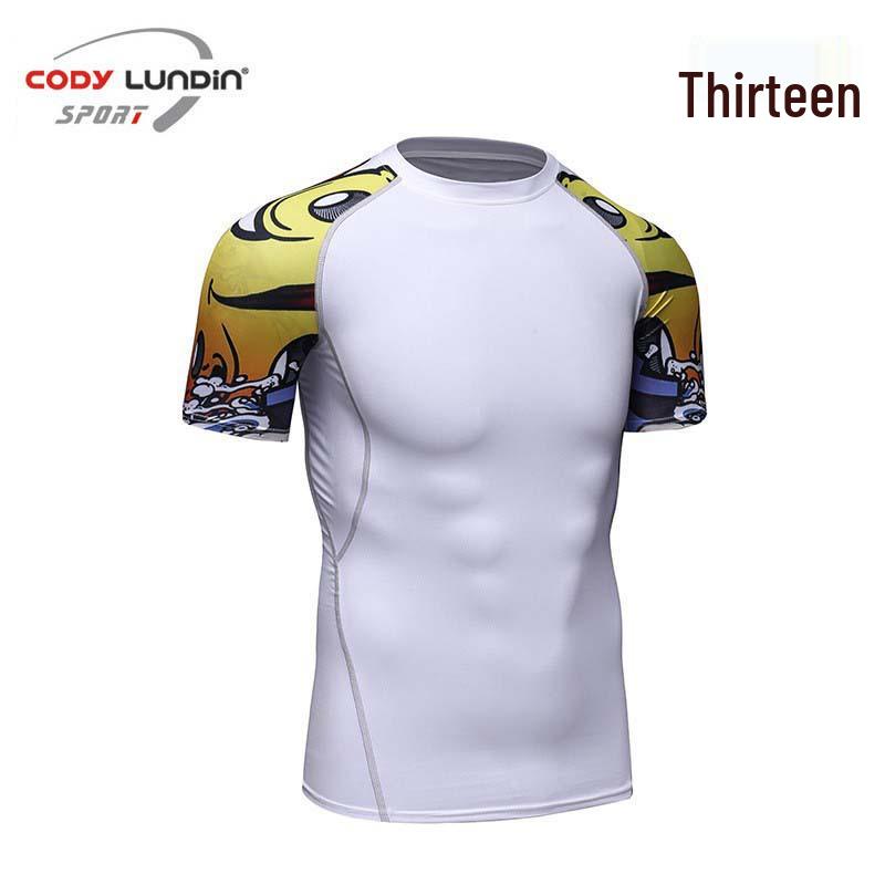 Мужская футболка с широкими плечами и круглым вырезом, спортивный базовый слой, облегающая футболка A038