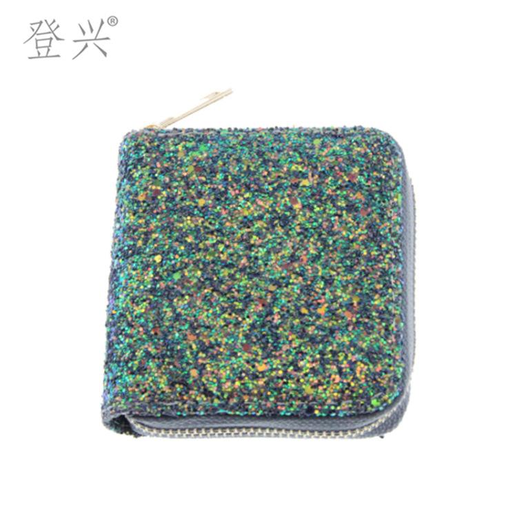 New Laser Fluorescent Diamond Sequins Women's Short PU Wallet, Student Children's Bag