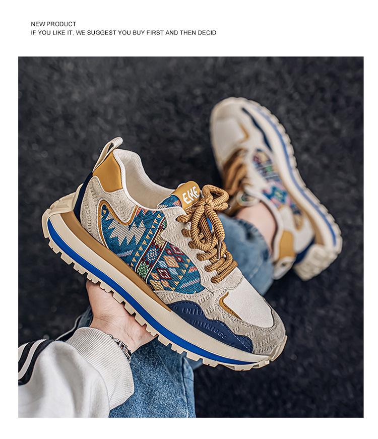 Трендовая мужская спортивная повседневная обувь с принтом и вышивкой 2025 года - Удобная, на толстой подошве, увеличивающей рост, для весны и осени