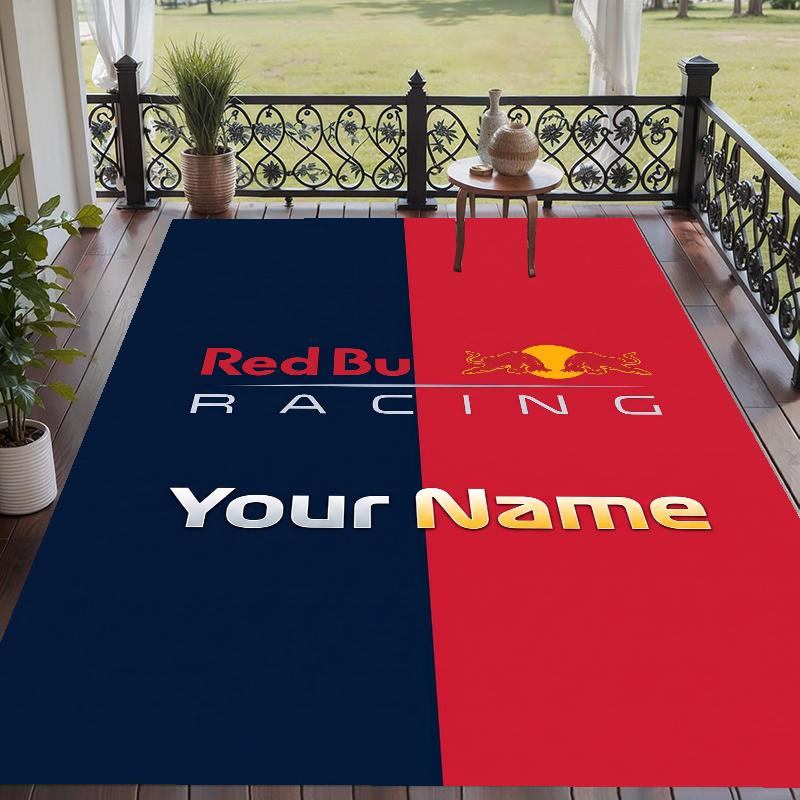 Custom Name Red Bull Racing Crystal Velvet Floor Rug Personalized Text Soft Carpet Home Decor