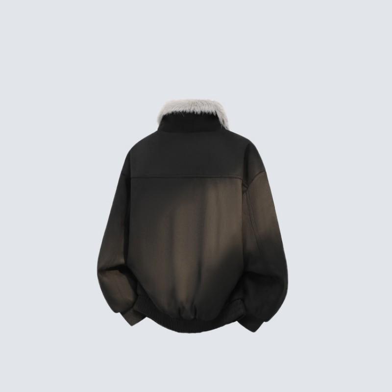 Vintage American Style Thick Cotton Jacket With Fur Collar Loose Fit Men Women Winter Casual Outerwear