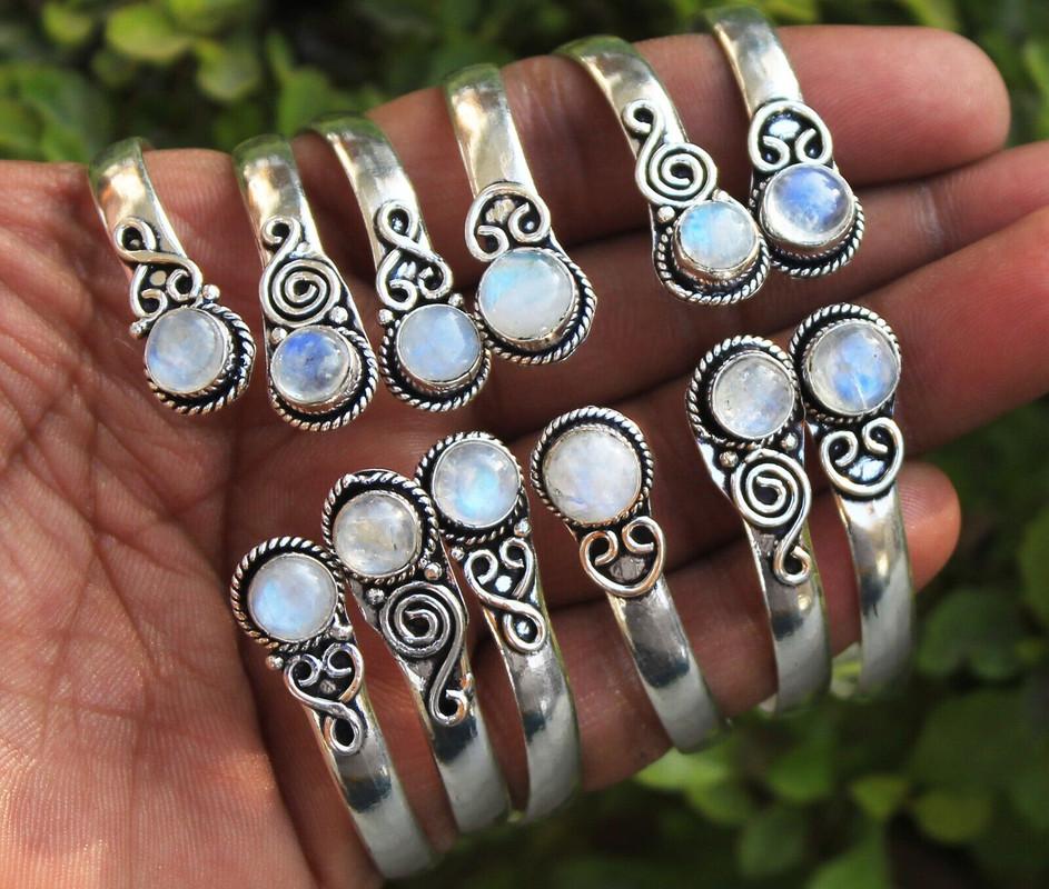 Moonstone Gemstone 925 Sterling Silver Plated 10 PCs Cuff Bangle VI-94