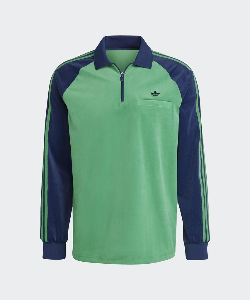 adidas Велюровое поло с длинным рукавом в стиле 70-х - Зеленое / Jn5981