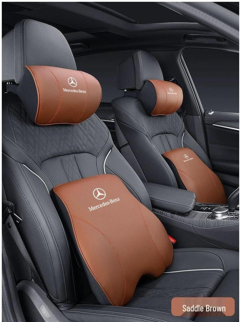 Mercedes-Benz Genuine Leather Car Headrest & Back Cushion - Universal Pillow for E300L, C260, GLC (All Seasons)