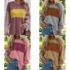 Polyester Striped Casual Long Sleeve T Shirt For Women With Color Block Design For Spring