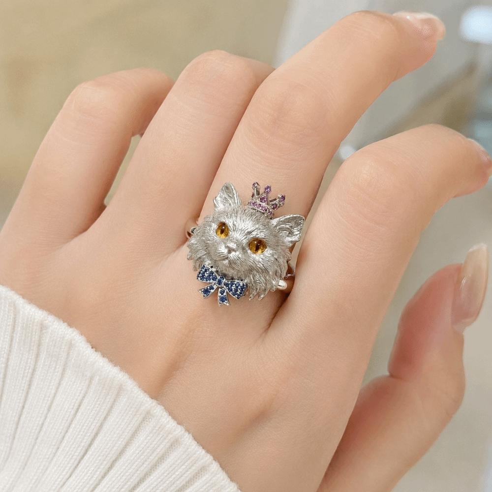 3D Kitten Head Ring Exaggerated Kitten Ring Cute Animal Ring Gift