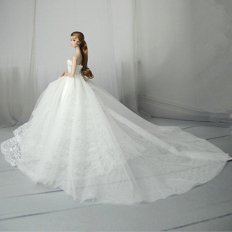 Белое кружевное свадебное платье ручной работы для куклы Барби, наряды, вечерние платья принцессы, праздничное бальное свадебное платье, аксессуары для куклы