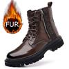 Winter Men's Brand Side Zipper Business Casual High Top with Plush Cotton Boots Fashionable Men's Lace Up High Top Leather Boots