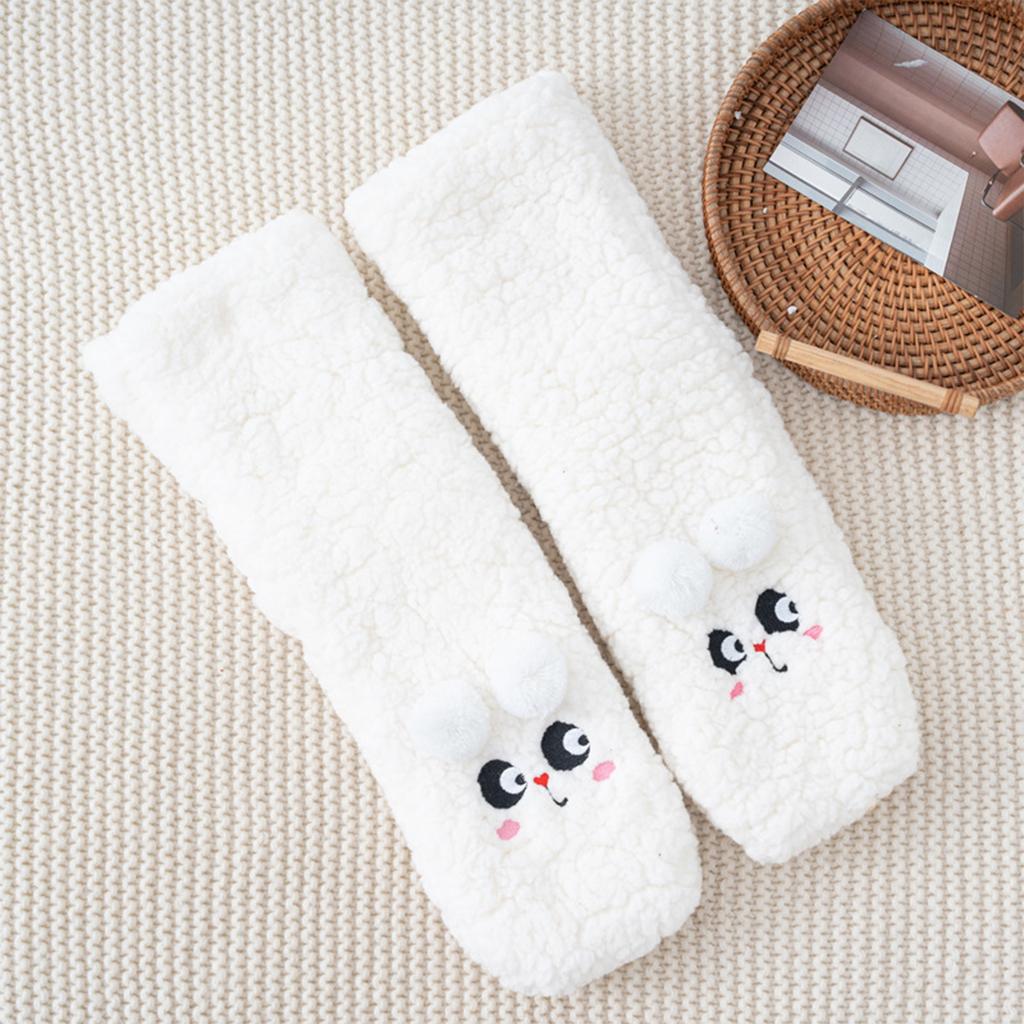 Ladies' Cute Lamb Velvet Socks Thick Warm Sleep Socks With Thick Velvet Cartoon Embroidery Floor Socks