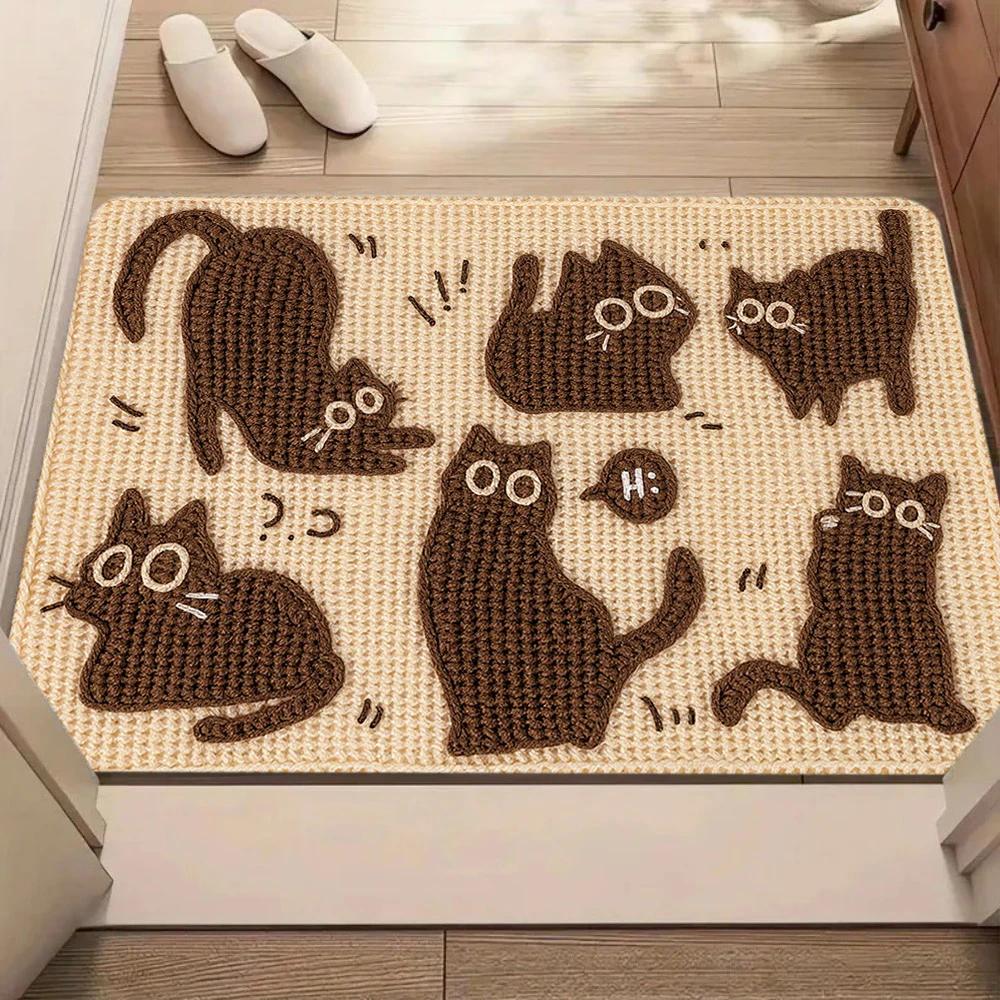Cute Cartoon Lazy Black Cat Doormat, Non-slip Dirt Trapping Entrance Floor Mat, Washable Entry Rug for Home Decor