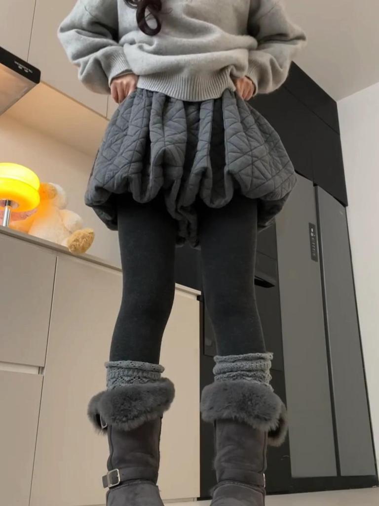 Серые стеганые шорты bootcut с высокой талией для женщин - Petite, Осень/Зима