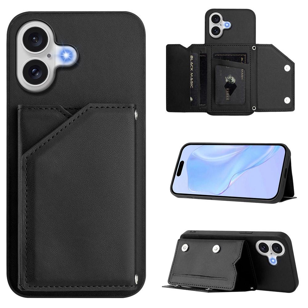 Card Holder Back Case For iPhone Air 17 16E 16 15 14 Plus 13 Mini 12 11 Pro Max Magnetic Button-Flip Leather Wallet Phone Cover