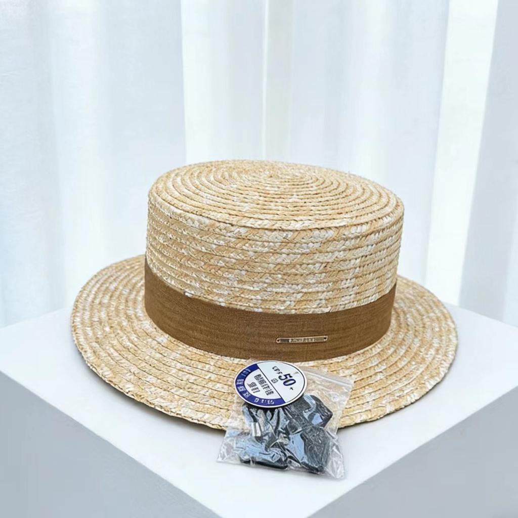 Summer men's and women's rings, flat top, big eaves, sunscreen, sunshade, beach sun, straw, British retro straw hat gift hat