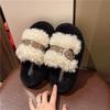 Fashion 2024 Winter Women's Thick Bottom Belt Buckle Slippers Outdoor New Round Head Warm Plush Cotton Slippers