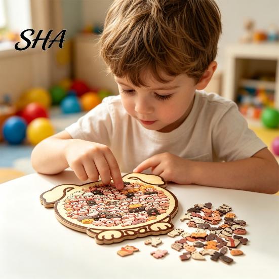 Kids Learning Puzzle Wooden Animal Jigsaw Puzzle, Pig Rabbit Theme Difficult Game Challenge Game, Adults Toy for Desk Decoration