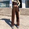 Ayollar jigarrang jinsi shimlar Yuqori bel Keng to'g'ri keng shimlar Kundalik denim shimlar Vintage Y2k kiyimlar Streetwear Katta o'lcham Ayollar kiyimi