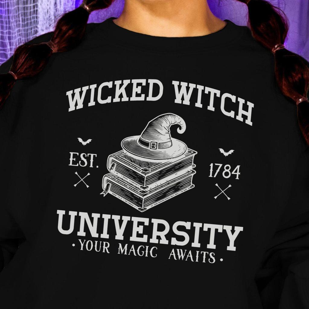 Wicked Witch University Graphic T-Shirt and kids tshirt, Your Magic Awaits, Book and Hat Design, Est 1784 Halloween Shirt and kids tshirt