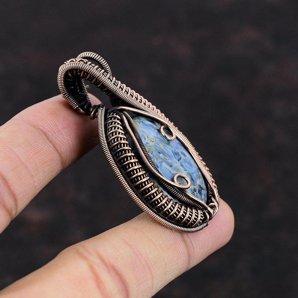 Подвеска из Питерсита, медная проволока, кулон с драгоценным камнем, Ювелирные изделия из Питерсита, подвеска ручной работы, красивые медные украшения, подарок для женщин