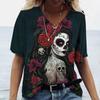 Футболка с черепами, женская рубашка, модная новая повседневная футболка с короткими рукавами, женская одежда для девочек, футболка с v-образным вырезом для женщин