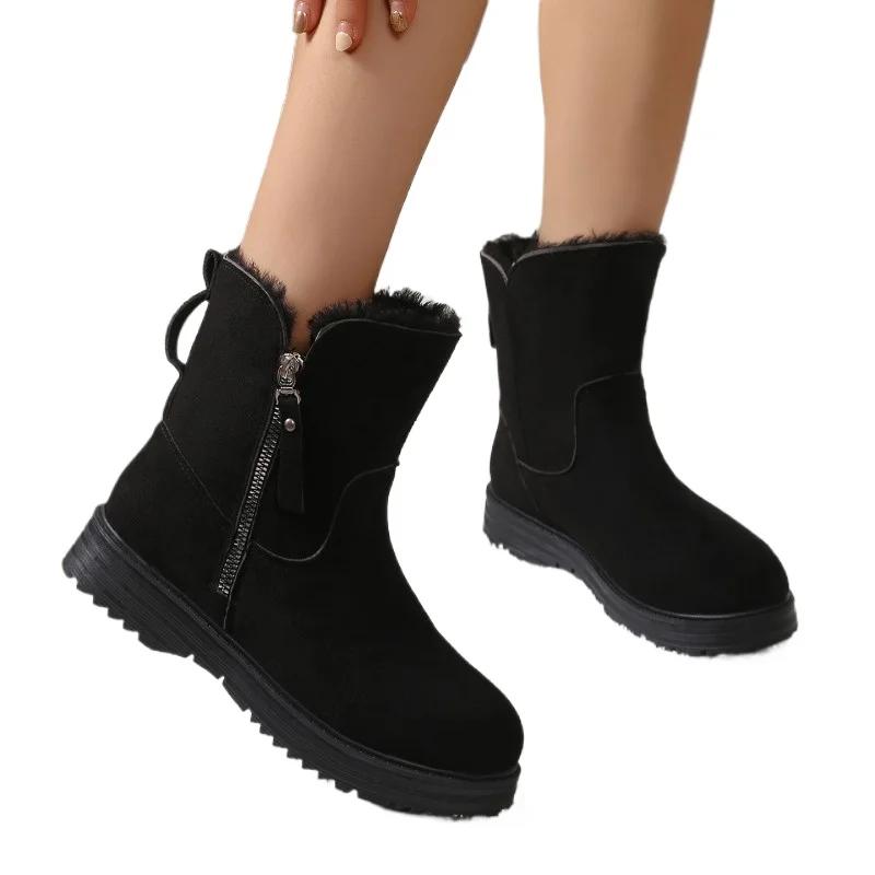 Модные лаконичные теплые ботинки Женские 2024 Горячая распродажа Обувь для женщин Ботильоны Женские Круглый носок Низкий каблук Боковая молния Обувь Женская Zapatos