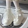 Sweet Winter Girls Lolita Mid-Calf Snow Boots Cute Female Students Plush Warm Bowknots Lace Up Wedge Heel Heightening Shoes