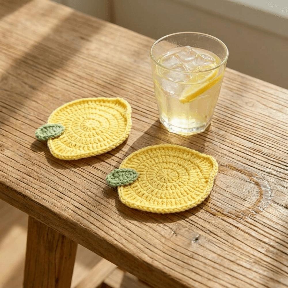3PCS Fruit-themed Hand-crocheted Lemon Coasters Heat-insulating Cup Mats Drink Mats Table Decor