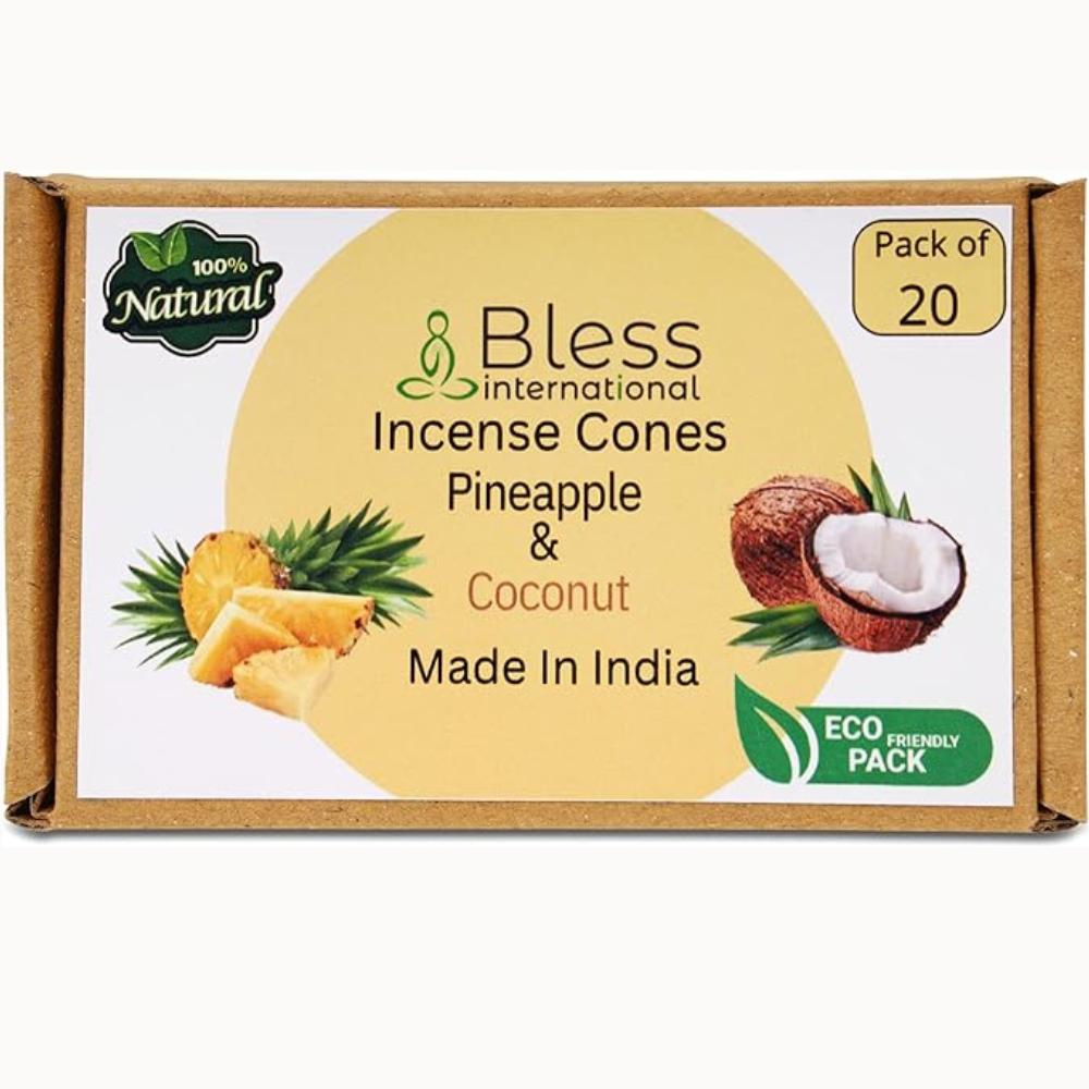 BLESS INTERNATIONAL Ананас и кокос 100%-натуральные-благовония-конусы-ручной работы-обработанные вручную-органические-без-химии-для-очищения-релаксации