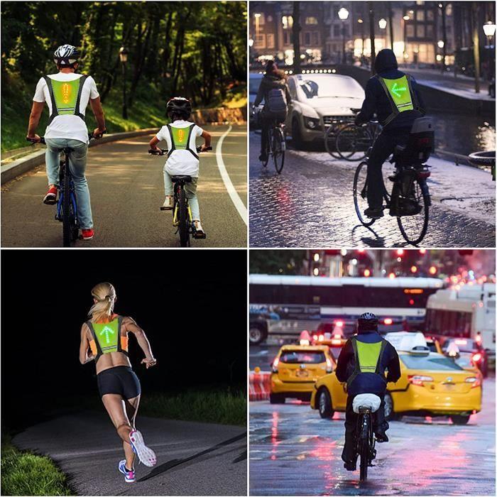 Vélo Réfléchissant Gilet Lumière Sac, Thanmoer Gilet de Cyclisme à LED, Rechargeable USB avec LED Clignotant Télécommande Équipement