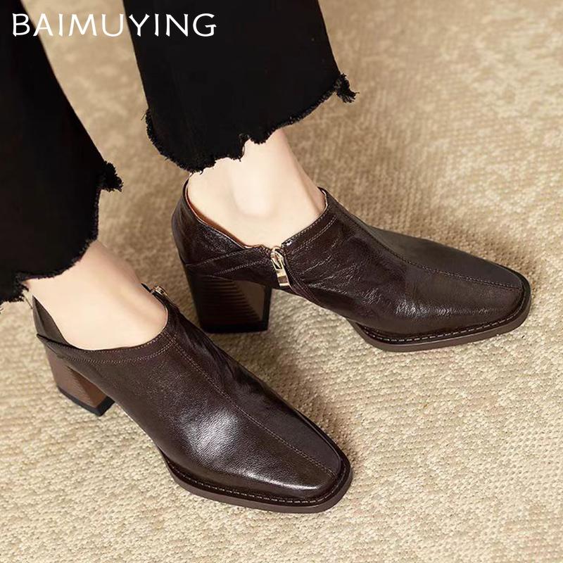 Кожаные женские ботильоны с острым носком, дизайнерские элегантные туфли на высоком каблуке 2024 года, трендовые зимние туфли-лодочки на массивной подошве, модные женские туфли Botas De Mujer