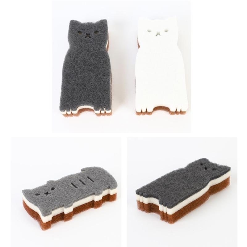 4PCS Cute Cats Shape Sponge Scrubber Thickened Reusable Design Not Abrasive Cleaning Tool for Dishes Utensils Surfaces