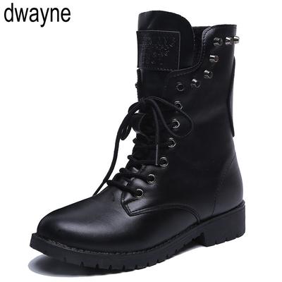 2024 Заклепки сапоги средней длины икры Осенняя обувь Женские кожаные сапоги на плоской подошве Ботинки на шнуровке с круглым носком Botas Mujer женская обувь fgb6