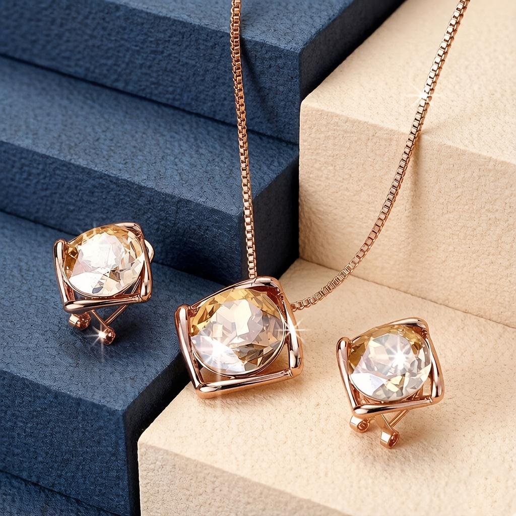 Minimalist Geometric Square Imitation Crystal Necklace and Earrings Jewelry Set Unisex accessories suitable for both men and women Birthday and