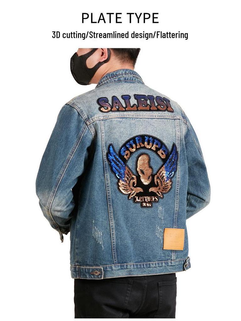 Men's Xintang Embroidered Denim Jacket | 2025 Trendy Loose Retro Workwear for Spring & Autumn