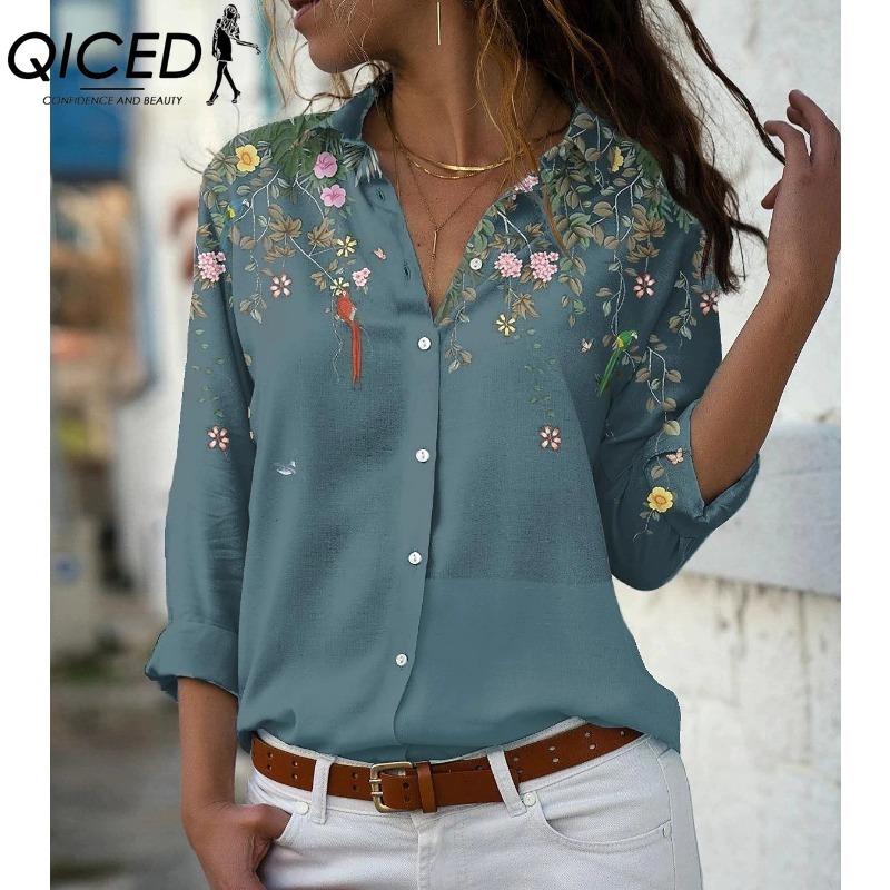 QICED 38 цветов Женская модная повседневная блузка с длинным рукавом и воротником ПОЛО