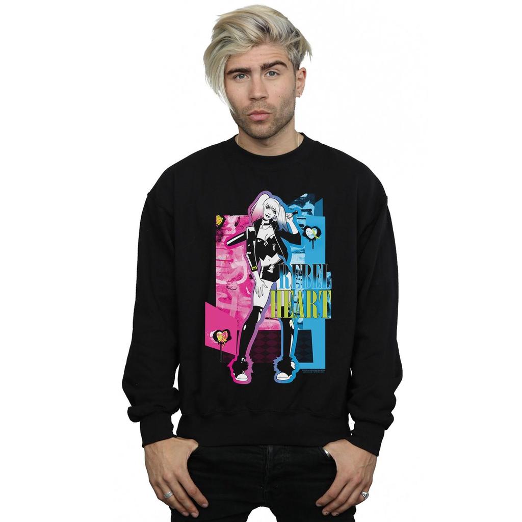 DC Comics Mens Harley Quinn Rebel Heart Sweatshirt