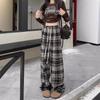 Women's Elastic Waist Plaid Wide-Leg Pants - Lightweight, Drawstring, Casual, Ideal for Spring and Autumn.