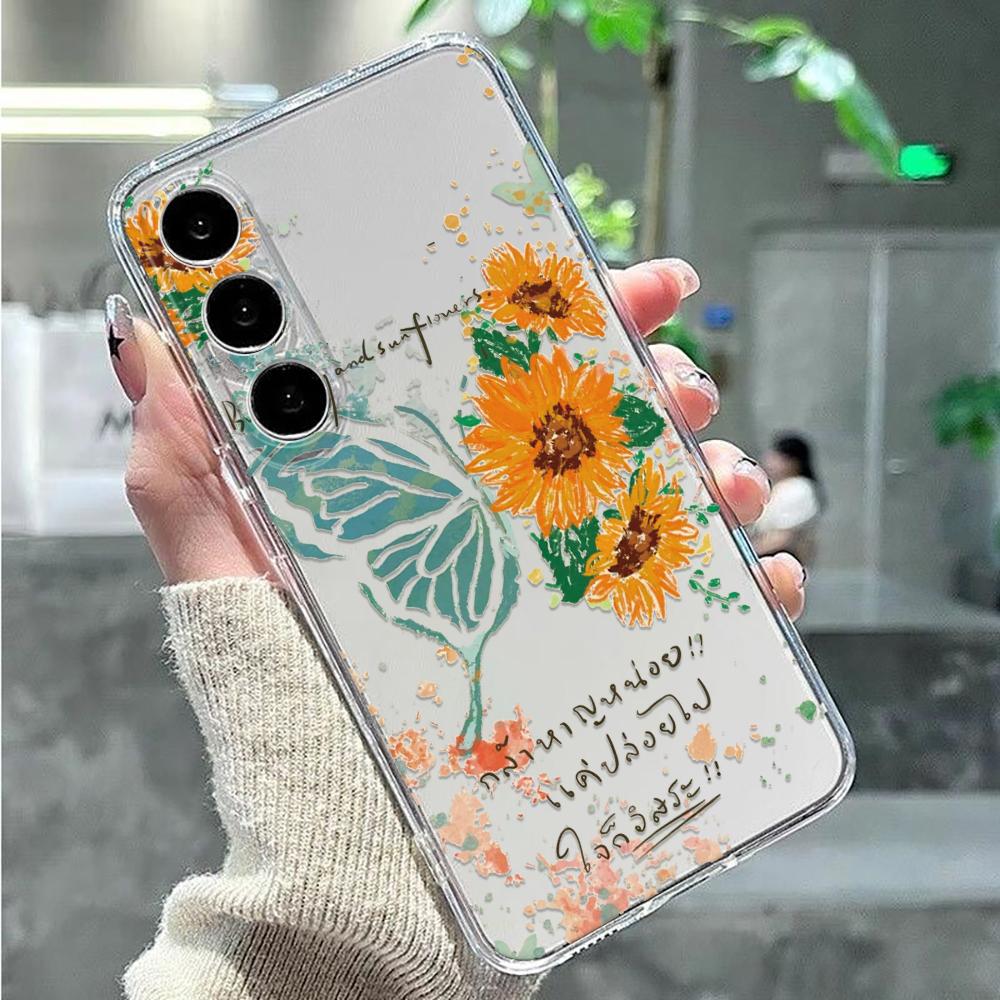 Phone Case For Samsung Note 20 Ultra Note10 S21 Ultra S22 Ultra S23 Fe M53 5G F23 5G Crayon Drawing Sunflower Butterfly Cover