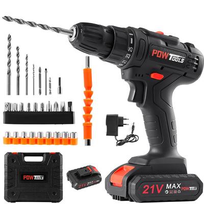 Электрические шуруповерты POWTOOLS - 21В - 1 аккумулятор Литиевый + 28 аксессуаров + Зарядное устройство