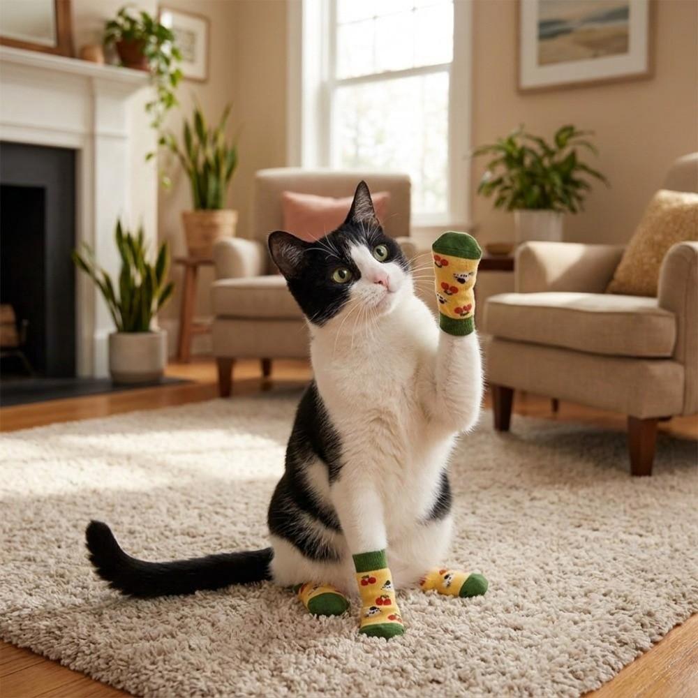 4PCS Wear Resistant Anti-Slip Dog Socks Breathable Dog Paw Protector Soft Dog Shoes Outdoor